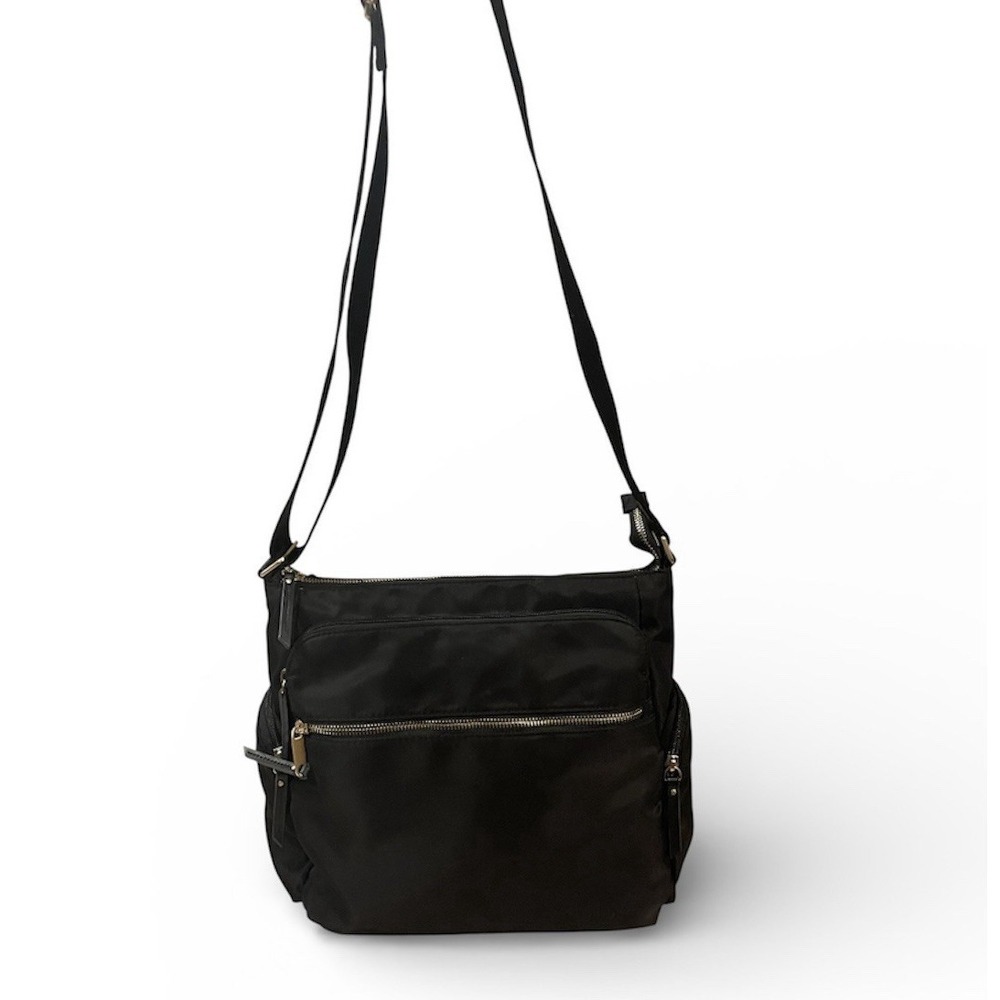 Time and Tru Black Nylon Crossbody Bag with Zip Pockets